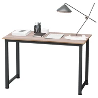 HOMCOM Mesa de Escritorio con Marco de Acero y Patas Ajustables Mesa de Estudio para Oficina Hogar 120x60x76 cm Negro y Natural(m-10)