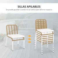Outsunny Juego de Muebles de Jardín para Exterior de Ratán de 7 Piezas Incluye 6 Sillas Apilables con Cojines y Mesa Natural(m-6)