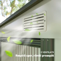 Outsunny Magazie Grădină din Oțel, Ușă Glisantă, pentru Căsuță de Unelte, Căsuță de Grădină, 154x206.5x160/181 cm, Albă(m-8)