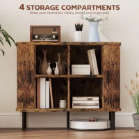 HOMCOM Mid-Century Modern Sideboard Storage Cabinet with Slatted Tambour Sliding Doors, Kitchen Cabinet with Steel Legs, Rustic Brown(m-6)