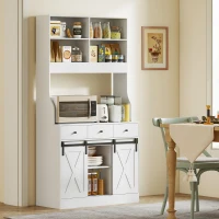 HOMCOM Keukenkast met Planken, Kasten, Lades en Werkruimte, Landelijke Sfeer, Verstelbare Planken, Hout, Wit(m-10)