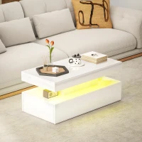 HOMCOM LED Coffee Table with Storage - High Gloss White(m-7)