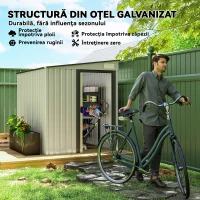 Outsunny Magazie Grădină din Oțel, Ușă Glisantă, pentru Căsuță de Unelte, Căsuță de Grădină, 154x206.5x160/181 cm, Albă(m-4)