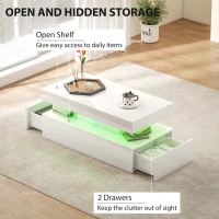 HOMCOM LED Coffee Table with Storage - High Gloss White(m-5)