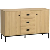 HOMCOM Meuble buffet de rangement 2 placards étagère réglable 3 tiroirs style contemporain - dim. 120L x 39,5l x 77H cm(m-12)