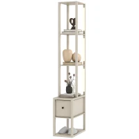 HOMCOM Floor Lamp with Shelves, LED Column Modern Standing Lamp with Fabric Drawer, Adjustable Brightness, Foot Switch for Living Room, Bedroom, Office, Oak(m-11)