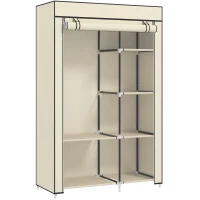HOMCOM Fabric Wardrobe, Portable Wardrobe with 6 Shelves, 1 Hanging Rail, Foldable Closets, 103 x 43 x 162.5 cm, Cream White(m-1)