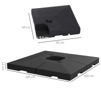 Outsunny Pesos para Base Cruzada de Sombrilla Parasol 4 Piezas Rellenables con Agua de 20 kg o Arena de HDPE de 30 kg 51x51x12cm Negro(m-3)