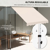Outsunny Toldo Manual Retráctil 300x150x170-280 cm con Altura Ajustable Manivela y Protección Solar para Terraza Beige(m-7)