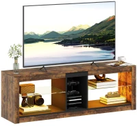 HOMCOM Meuble TV avec lumières LED et télécommande, étagères et compartiments ouvert, 140x35x47cm, marron(m-10)