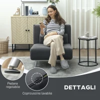 HOMCOM Poltrona Letto 3 in 1 con Schienale Regolabile e Cuscino in Tessuto Effetto Lino, Grigio Scuro(m-7)