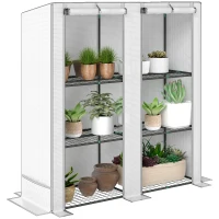 Outsunny Gewächshaus für den Außenbereich mit geneigtem Dach 3 Regalen 2 Aufrollbaren Türen und Stahlrahmen 144x48x152 cm Weiß(m-6)