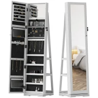 HOMCOM Joalheiro de Pé Armário para Jóias 360° com Fechadura e Espelho Incorporado Carga Máxima 20 kg 38x38x160 cm Branco(m-7)