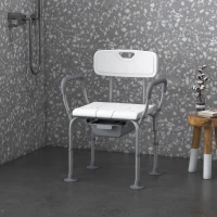 HOMCOM Scaun de Dus 3 in 1 cu Spatar si Brate, Toaleta langa Pat cu Inaltime Reglabila, Scaun de Toaleta Ridicat cu Placuta de Picior  pentru Seniori, Femei Insarcinate, Persoane cu Dizabilitati, Alb(m-11)
