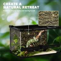 PawHut Reptile Glass Terrarium with Stone Background, Front Ventilation, Escape-Proof Knob Lock, 30 x 20 x 20 cm, Black(m-5)