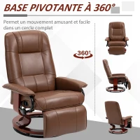 HOMCOM Fauteuil relax inclinable repose-pieds réglable pivotant 360° piètement bois revêtement synthétique marron(m-5)