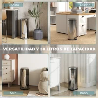 HOMCOM Cubo de Basura con Apertura a Pedal Basurero Automático Cierre Interno Extraíble con Volumen de 30 L Acero Inoxidable Ф29,2x62,9 cm Plateado(m-5)