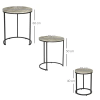 HOMCOM Beistelltische 3er Set Satztisch stapelbar Couchtisch Sofatisch Kaffeetisch 3 Größen Industrial Design Metall Schwarz+Braun(m-3)