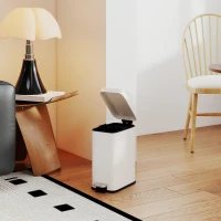 HOMCOM 5L Rectangular Compact Bin Steel Body Removable Bucket Quiet-Close Lid w/ Pedal Lid Rubbish Trash Can Home Office Bedroom Bathroom Living Room Garbage Tidy Clean White(m-9)