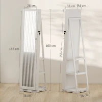 HOMCOM Joalheiro de Pé Armário para Jóias 360° com Fechadura e Espelho Incorporado Carga Máxima 20 kg 38x38x160 cm Branco(m-3)
