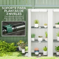 Outsunny Invernadero de Exterior con Techo Inclinado 3 Estantes 2 Puertas Enrollables y Marco de Acero 144x48x152 cm Blanco(m-5)