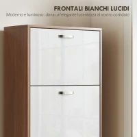 HOMCOM Scarpiera Slim a 5 Livelli con 2 Ripiani per Livello, in MDF, 60x28x189 cm, Bianco e Marrone(m-6)