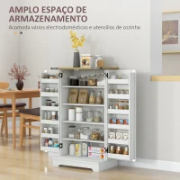 HOMCOM Armário de Cozinha com 2 Portas e 16 Prateleiras Despensa Rústica com Prateleiras Ajustáveis 60x40x104 cm Creme(m-5)