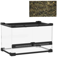 PawHut Reptile Glass Terrarium with Stone Background, Front Ventilation, Escape-Proof Knob Lock, 30 x 20 x 20 cm, Black(m-1)