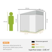 Outsunny Capanno Attrezzi in Metallo 1.5x2m con Base, Porta Scorrevole e Tetto Inclinato, Bianco(m-3)
