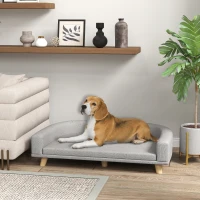 PawHut Hondensofa voor Grote Honden tot 30 kg, Gepolsterd, met Grenenhouten Poten, 98 x 67 x 25 cm, Grijs(m-10)
