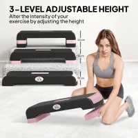 HOMCOM Aerobic Step with 3-Level Adjustable Heights for Home, Office Exercise, Black and Pink(m-4)