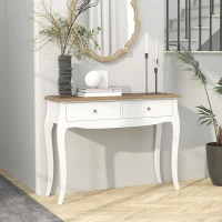 HOMCOM Mesa Consola Consola de Entrada com 2 Gavetas Estilo Francês 100x35x76,5 cm Branco e Marrom Escuro(m-2)