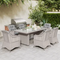 Outsunny Seven-Piece Rattan Dining Set - Mixed Grey(m-8)