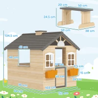 Outsunny Casetta Bimbi 3-7 Anni a 2 Finestre con Portavasi e Panchina, in Legno di Abete e PP, 113Lx94x134.5 cm(m-3)