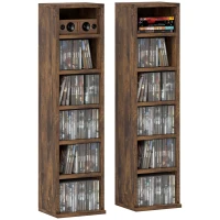 HOMCOM Raft pentru CD-uri, 2 Bucăți cu Câte 6 Rafturi cu Înălțime Reglabilă, 21x22,5x88,5 cm, Maro Rustic(m-1)