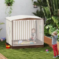 AIYAPLAY Zandbak, Zandkist met Baldakijn en Netdeur, Zitbanken, Bodembescherming, Bruin(m-10)