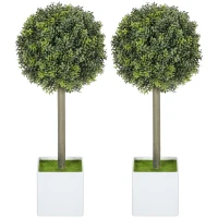 HOMCOM Set van 2 Kunstmatige Buxus Bolvormige Planten 45 cm - Kunstplanten in Pot van Plastic(m-1)