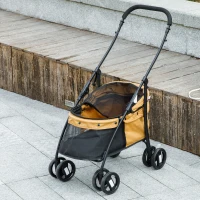 PawHut Cochecito para Perros Pequeños Plegable con Ventanas de Malla Cojín Lavable Correas de Seguridad y Marco de Acero Café(m-8)
