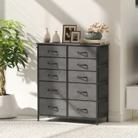 HOMCOM Chest of Ten Fabric Drawers - Charcoal Grey(m-9)