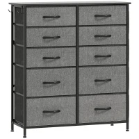 HOMCOM Chest of Ten Fabric Drawers - Charcoal Grey(m-1)