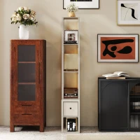 HOMCOM Floor Lamp with Shelves, LED Column Modern Standing Lamp with Fabric Drawer, Adjustable Brightness, Foot Switch for Living Room, Bedroom, Office, Oak(m-9)