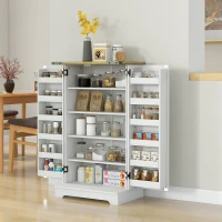 HOMCOM Armario Despensa Cocina con 2 Puertas 16 Estantes y Estantes Ajustables para Comedor Salón 60x40x104 cm Crema(m-2)