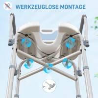 HOMCOM Taburete de ducha, taburete de baño con asiento acolchado en forma de U mejorado y apoyabrazos, altura ajustable, azul(m-5)