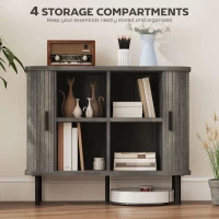 HOMCOM Mid-Century Modern Sideboard Storage Cabinet with Slatted Tambour Sliding Doors, Kitchen Cabinet with Steel Legs, Grey(m-6)