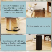 HOMCOM Cubo de Basura con Apertura a Pedal Basurero Automático Cierre Interno Extraíble con Volumen de 30 L Acero Inoxidable Ф29,2x62,9 cm Plateado(m-6)