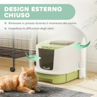 PawHut Lettiera per Gatti Chiusa con 2 Porte, Vassoio Estraibile, Paletta e Deodorante, in PP, 40.5x52.5x42.5 cm, Verde(m-4)