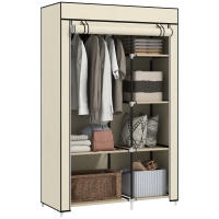 HOMCOM Schrank aus Stoff, Aufbewahrungslösung, 6 Regale, 1 Kleiderstange, Creme