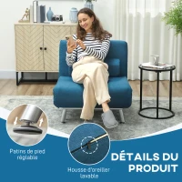 HOMCOM Fauteuil convertible 3 en 1 chauffeuse lit 1 place avec coussin bleu(m-7)
