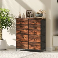 HOMCOM Chest of Ten Fabric Drawers - Rustic Brown(m-9)