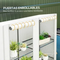 Outsunny Invernadero de Exterior con Techo Inclinado 3 Estantes 2 Puertas Enrollables y Marco de Acero 144x48x152 cm Blanco(m-6)
